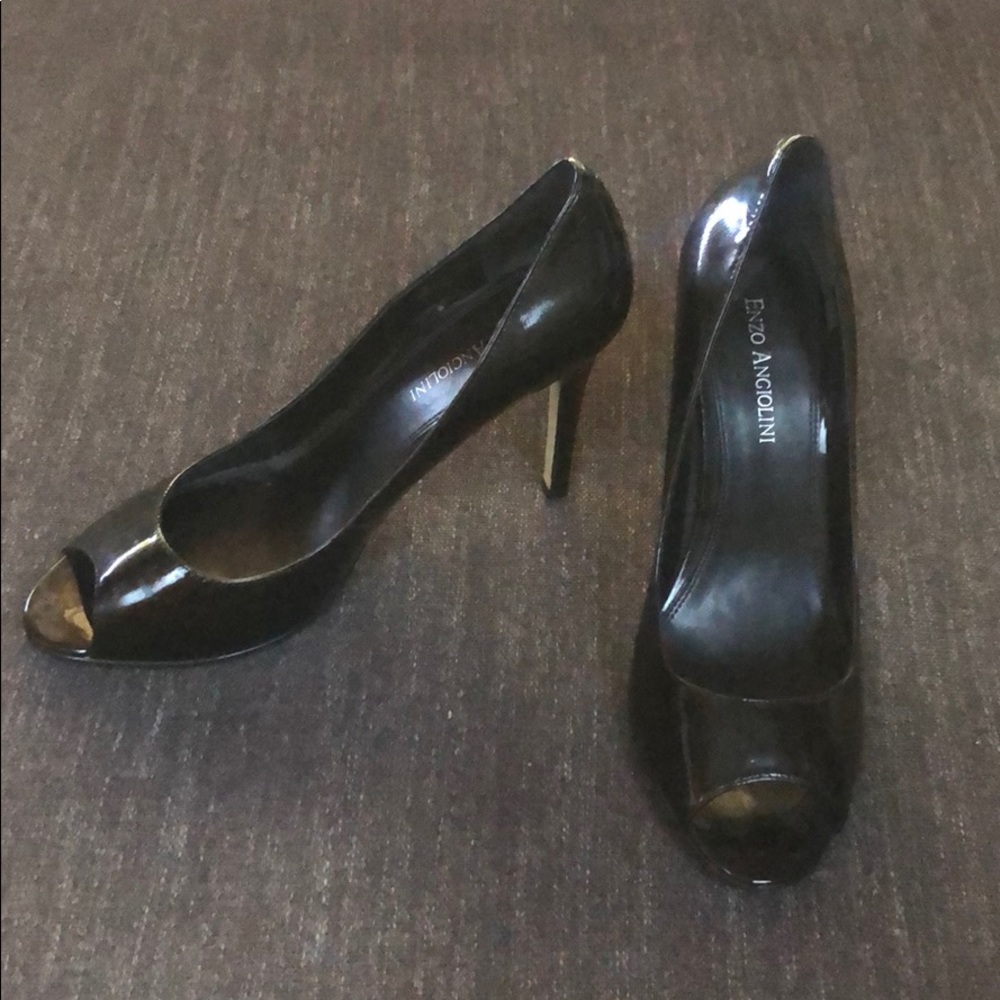 Enzo Angiolini Black Patent Open Toe Heels